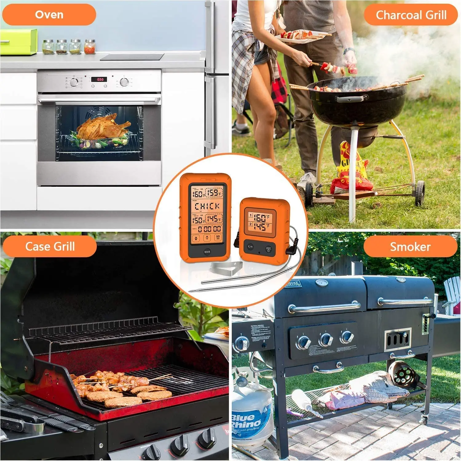 

TP-20 Wireles Remote Digital Meat BBQ, Oven Thermometer Home Use Stainless Steel Probe Large Screen with Timer dropship