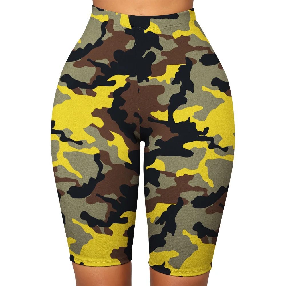

New Sexy Pink Camouflage Prints Women Shorts Elastic Slim Fitness Sport Gym Workout Push Up Knee-Length Leggings Yoga Pants