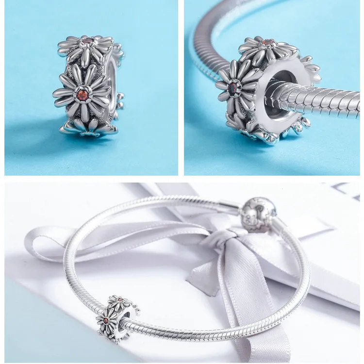 Женское колье из серебра 100% пробы с цветком Маргаритки|Бусины| |