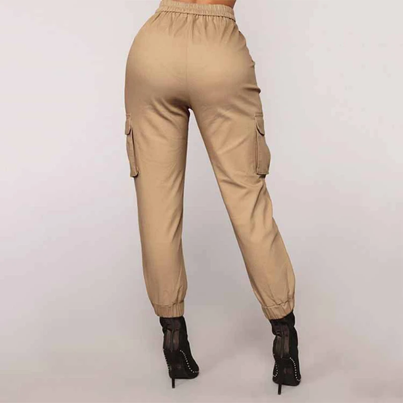 

Empire Pockets Women'cargo Pants For 2021 Spring Autumn New Lady Solid Joggers Slim Skinny Tunic All Match Simple Basic Pant