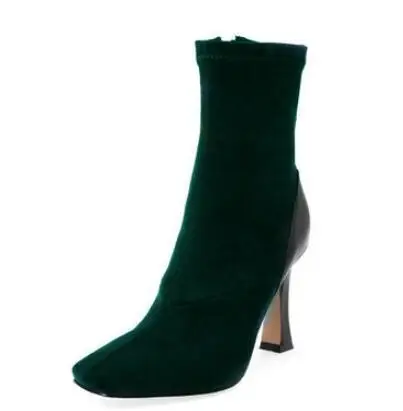green as pics KALMALL Kendall Jenner/стильные ботильоны; женские короткие ботинки с квадратным носком; ботинки на молнии на каблуке «рюмочка»; сезон осень-зима - Цвет: green as pics