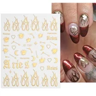 3D-Наклейки для ногтей с изображением французского пламени, металлические Геометрические линии, переводки в виде сердца, в готическом стиле, для творчества, модный дизайн ногтей