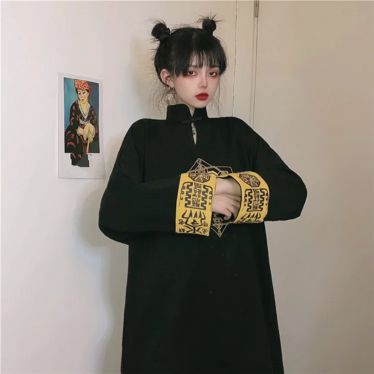 Женская флисовая толстовка средней длины в стиле династии Тан ретро водолазка