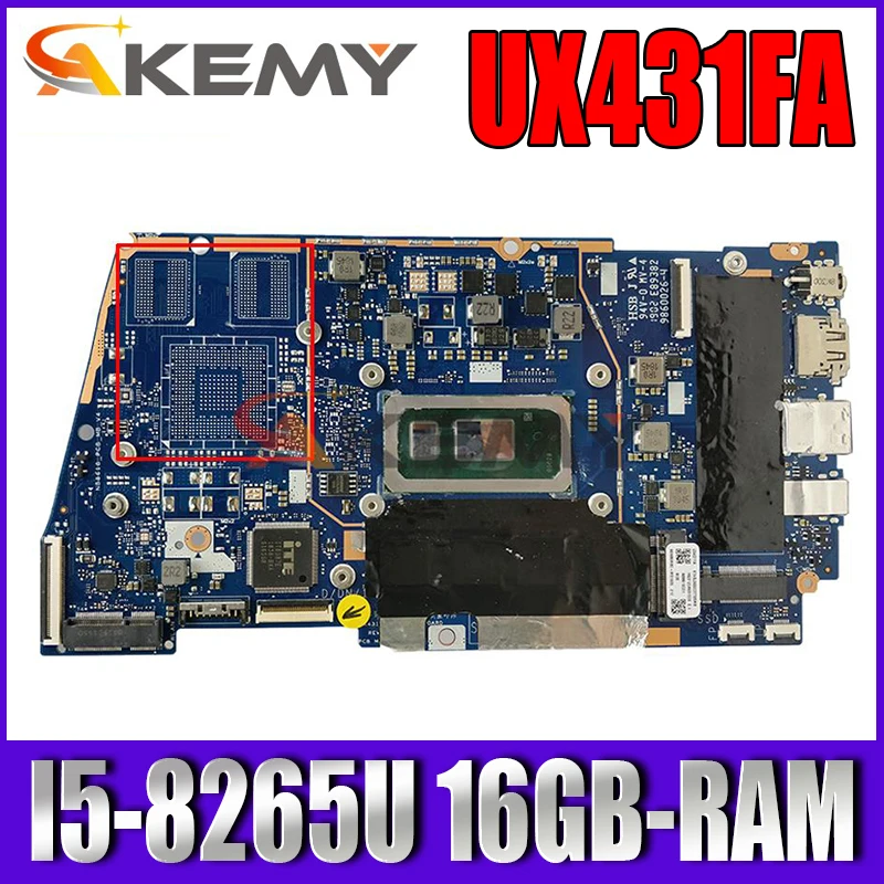 

UX431FA/FN Laptop motherboard for ASUS ZenBook-14 UX431FA UX431FN UX431F original mainboard 16GB-RAM I5-8265U GM