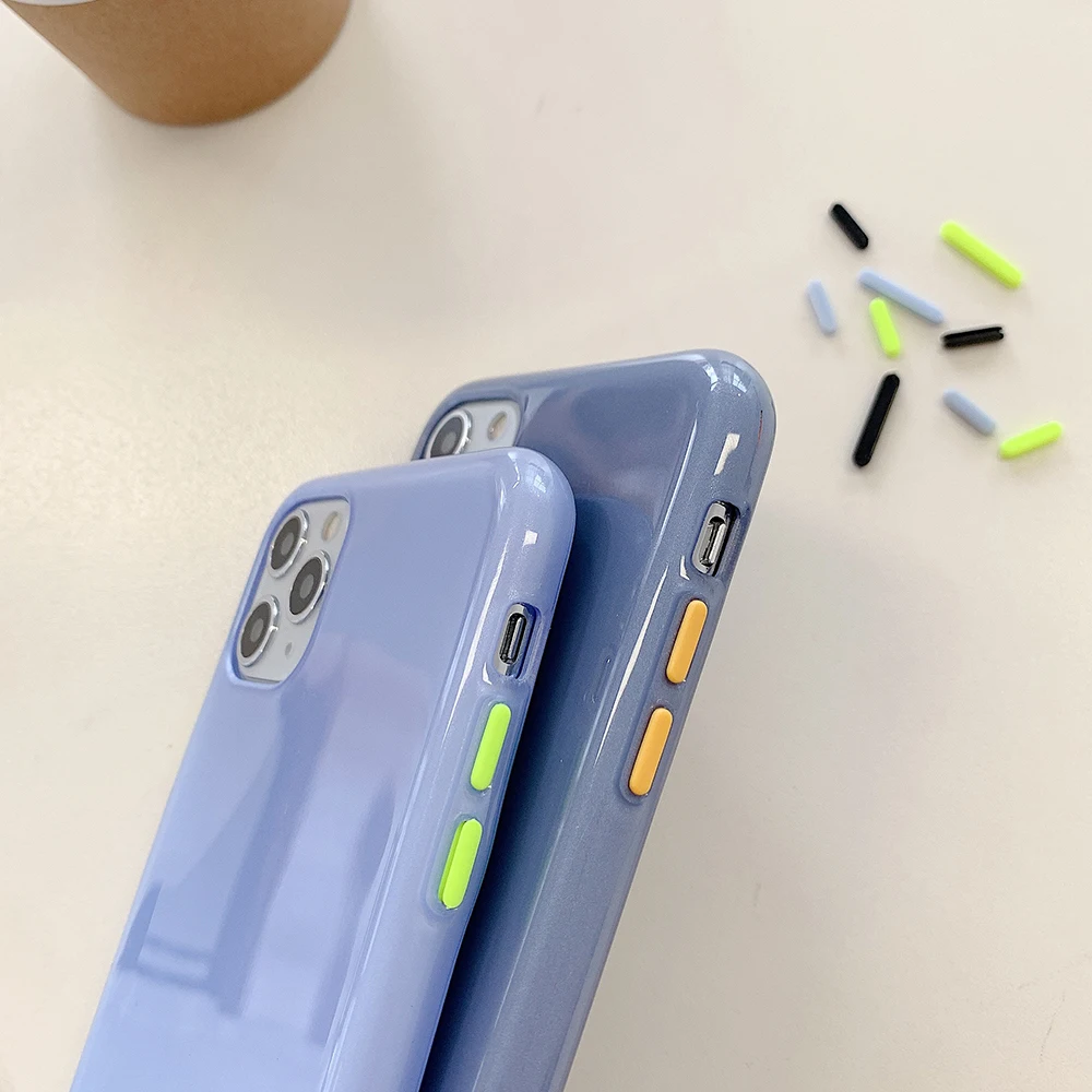 SUYACS Glitter Solid Color Phone Case For iPhone 11 Pro Max XR X XS 7 8 Plus Glossy Soft TPU Back Cover Random Buttons Gift | Мобильные