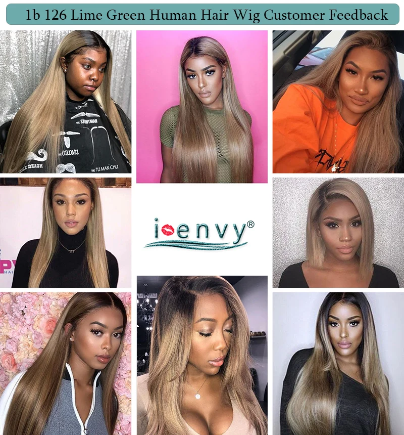 

Ombre Lime Green 4X4 Lace Closure Human Hair Wigs Straight Brazilian Chic Colored Human Hair Wigs Black Women 180% Remy Lace Wig