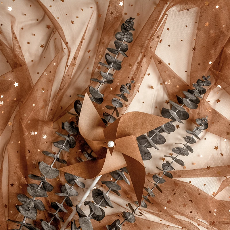 4 ярда кофейные мягкие звезды Моны Тюль кружевная ткань для сделай сам шитье