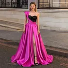 Smileven трапециевидной формы ярко-розовые вечерние платья черные кружевные туфли на высоком сбоку платье с разрезом для выпускного вечера элегантные туфли из шелка, украшенные в стиле знаменитостей вечерние платья