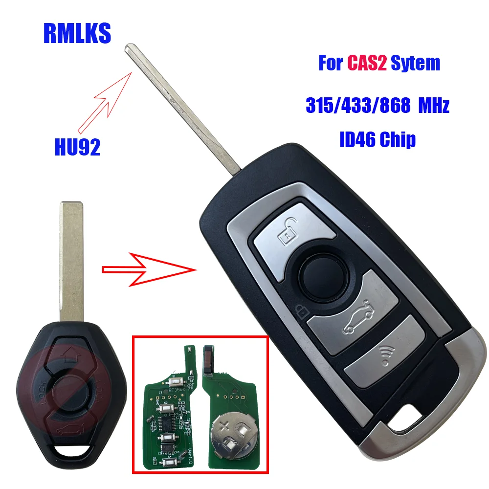 Modified Flip Car Remote Key Fob 315Mhz 433Mhz 868Mhz with ID7944 Chip for BMW CAS2 1 3 5 6 Series E93 E60 Z4 X5 X3 HU92 Uncut