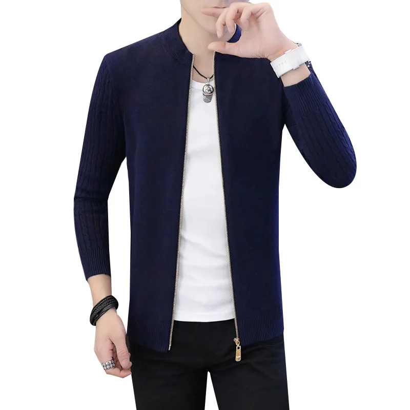 Autumn Solid Color Cardigan Sweater Jacket Korean Slim Men's Sweater Stand Collar Sweater Men's Tide