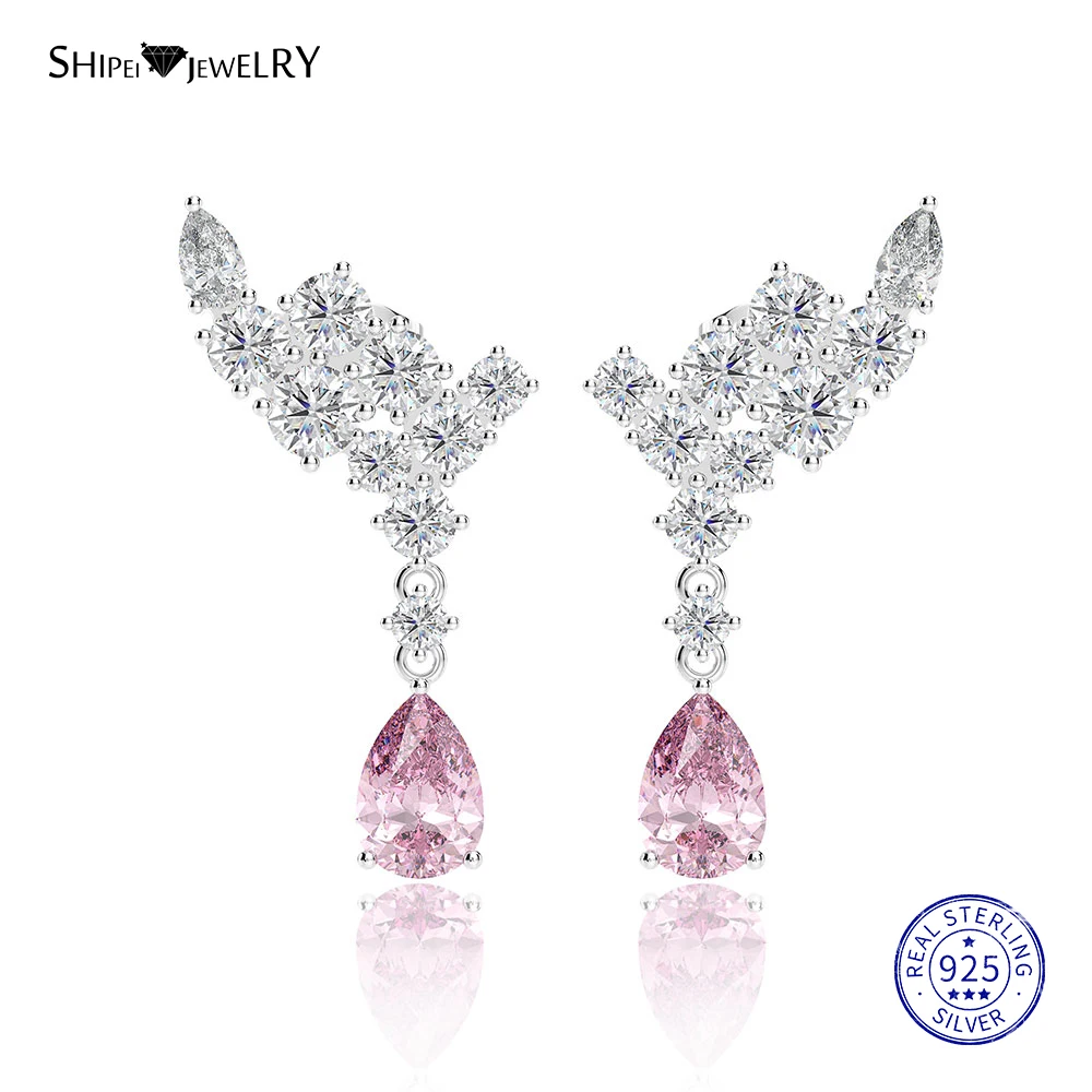 Женские серьги капли из серебра 925 пробы с розовым сапфиром|Серьги-подвески| |