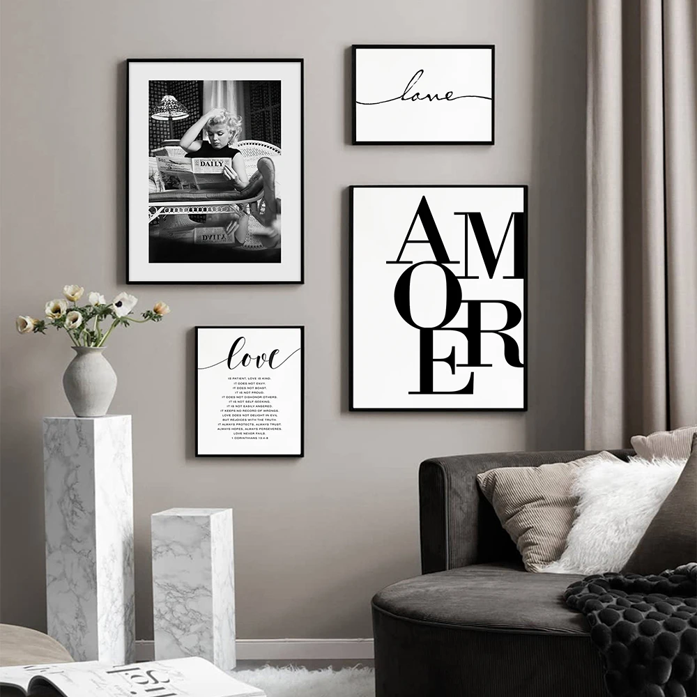 

Модный минималистичный настенный постер галереи черно-белый, Современная Картина на холсте, картины, скандинавские настенные картины для д...