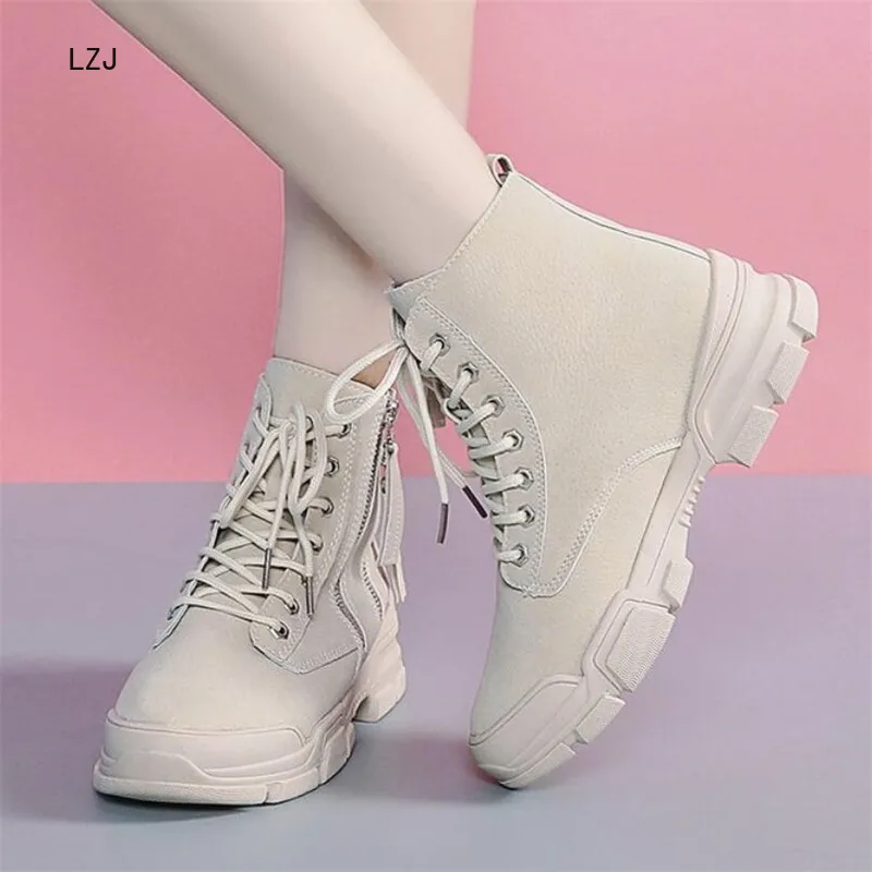 LZJ 2019 женские ботильоны новые ботинки на платформе с круглым носком зимние