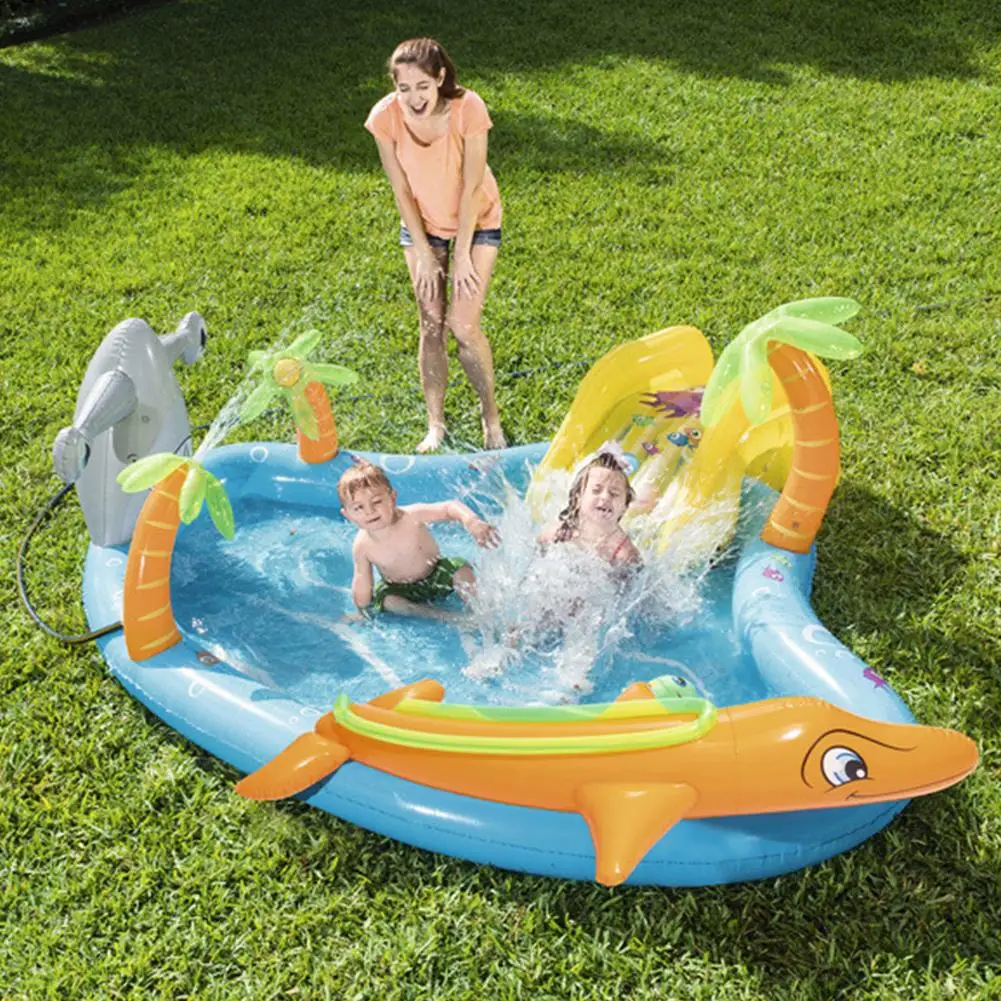 Dinosaur Inflatable Swimming Pool Play Center Pool For Kids Dinosaur Fountain Outdoor Sprinkler Mat Water Slide Summer Water Toy