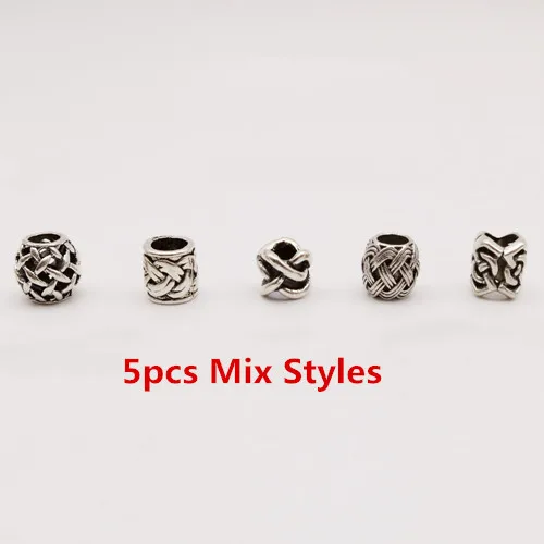 5pcs Mix Styles 5 шт./упак. разных 5 видов стилей, подвязанные лентой, с объемной волной, бороды, дредлоки, для увеличения объема, бусины кольца трубки около 5-5,2 мм Внутреннее отверстие ювелирные изделия - Цвет: 5pcs Mix Styles