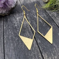 lightweight gold diamond earrings simple geometric diamond earrings brush textured brass diamond statement earrings