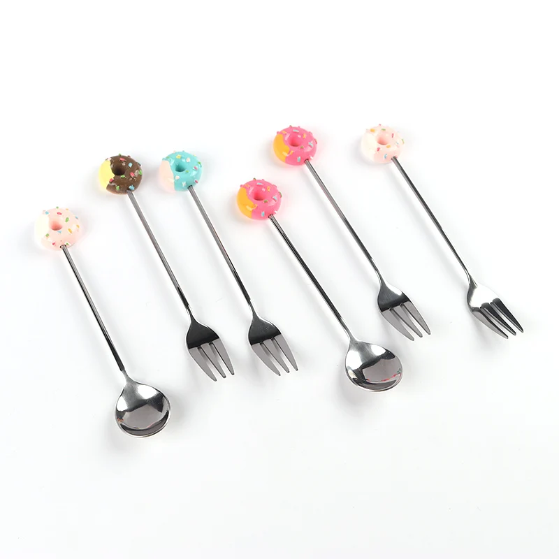 

Doughnut Design 304 Stainless Steel Coffee Spoon Fruit Fork Stirring Milk Teaspoon Dessert Fruit Scoop Kitchen Tableware 12cm