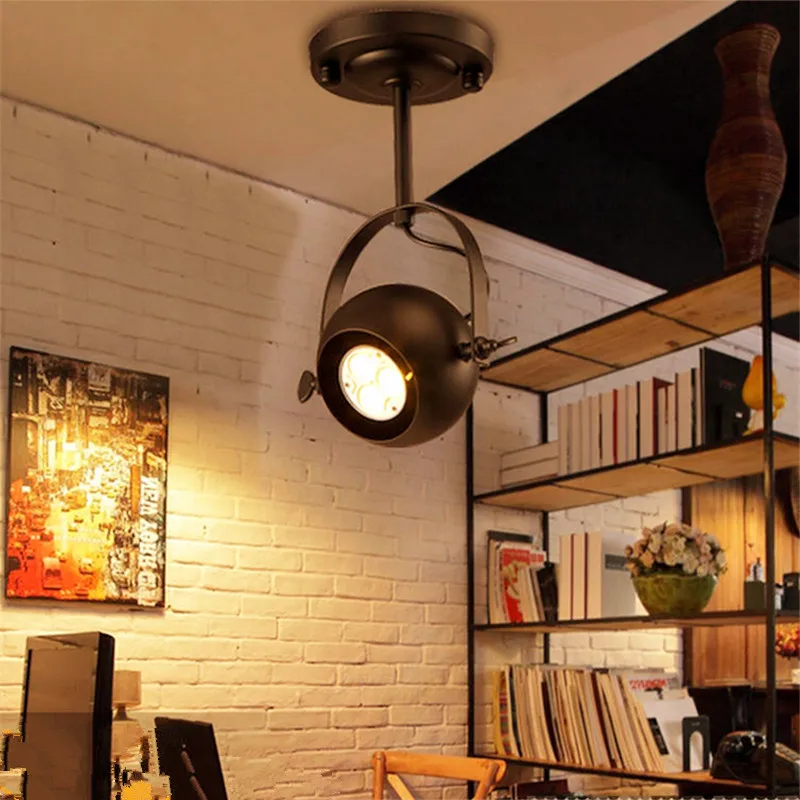 

Retro Industrial Style Loft LED Spotlight for Restaurant Bar Cafe Wrought Iron Spot Light Lamp Background Wall Mounted Spotlight
