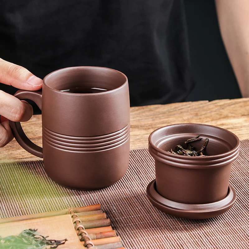Yixing-taza de arena púrpura con cubierta de filtro de revestimiento, taza de té saludable hecha a mano, taza de té para oficina, Kungfu