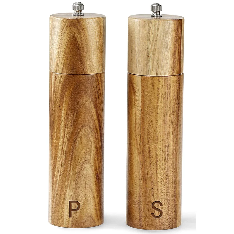 

Wooden Salt and Pepper Grinder Set - Acacia Wood Pepper Mill & Salt Grinder with Adjustable Coarseness