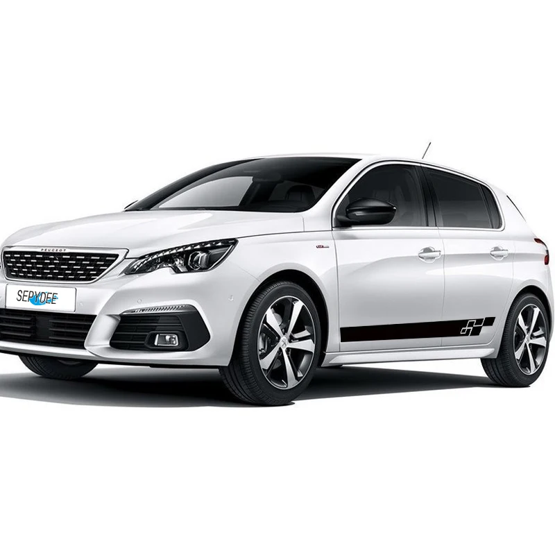 2Pcs Car Door Side Skirt Stickers Body Long Stripes Decor Vinyl Film Decals For Peugeot 308 CC GTI SW Accessories - купить по