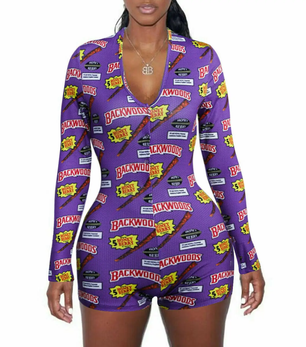 

New Hot Sale Womens Printing Jumpsuit Cute Fashion Floral Long Sleeve Deep V Neck Bodycon Jumpsuits Bodysuit Romper Shorts Pants
