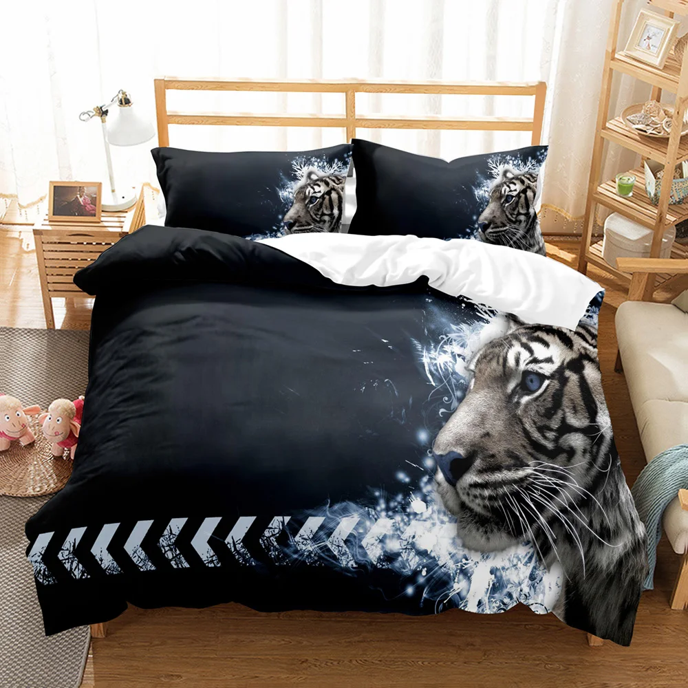 Белый комплект для кровати с принтом Тигр животного 3d постельное белье одеяло Twin