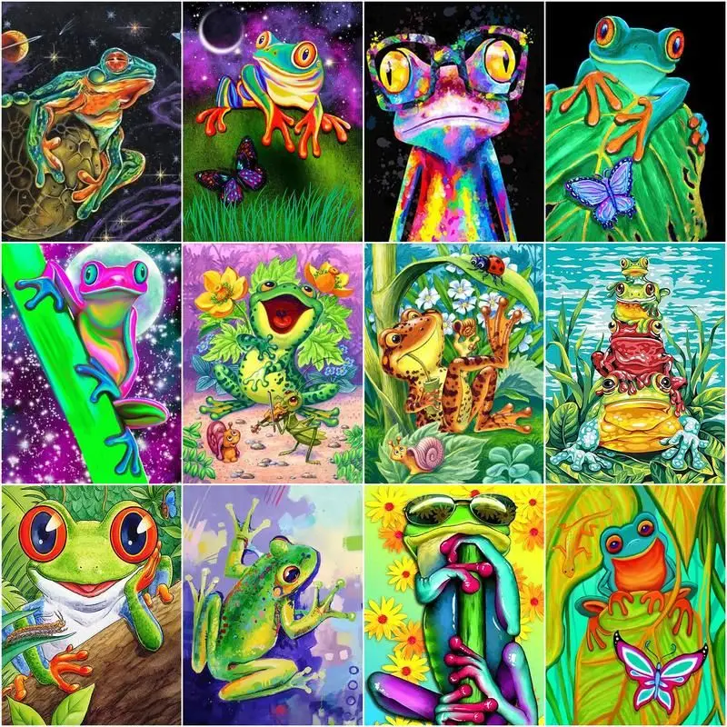 

CHENISTORY Oil Painting By Number Frog Animal Kits For Adults Handpainted DIY Coloring By Number On Canvas Home Decor 40x50cm