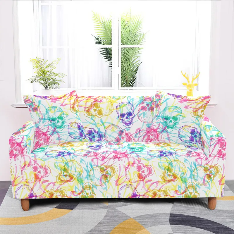 

stretch skull printed sofa cover living room L-shaped couch covers armchair protector single/double/three/four slipcover