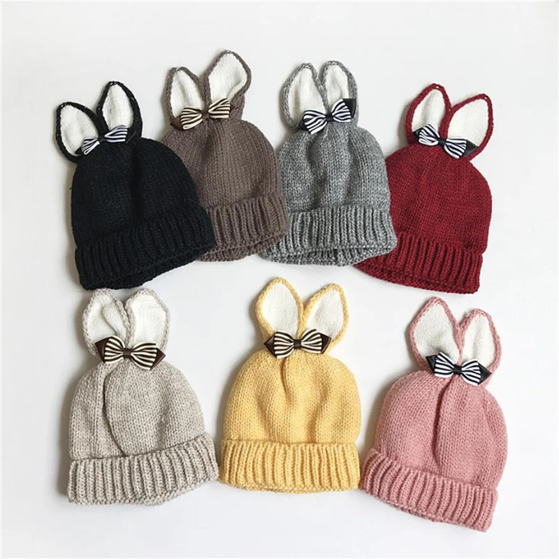 

Baby Rabbit Ears Hat Beanie Caps Warm Winter Kids Hat Bows Warm Thicken Children Toddler Bunny Hat Casquette Enfant