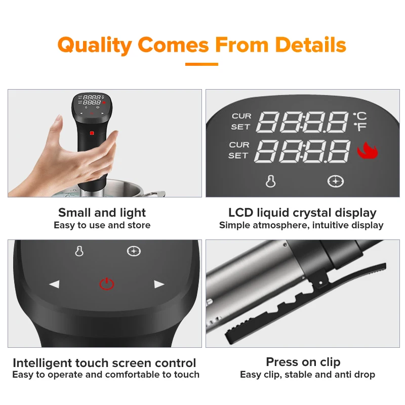 

1800W Slow Sous Vide Cooker Thermal Immersion Circulator Machine with Large Digital LCD Display Time & Temperature Control