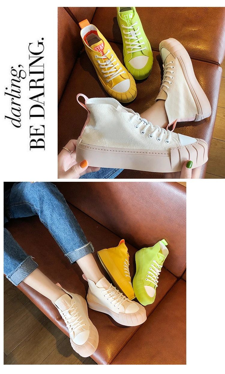 High Quality Classic Women White Canvas Shoes Spring Autumn High Top Women Platform Vulcanized Shoes Female Flat Casual Shoes