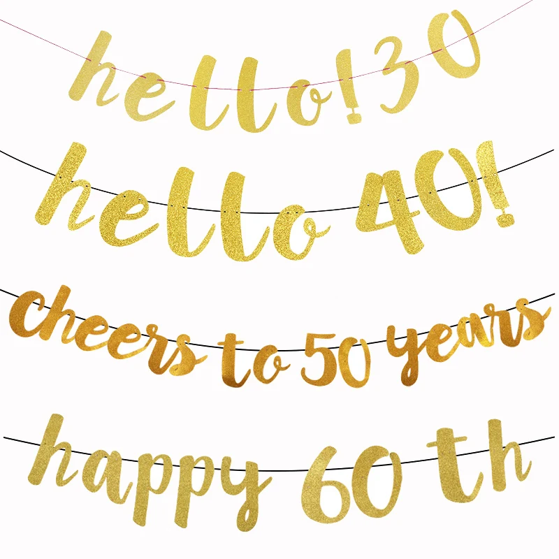 

Hello 30 40 50 60 paper banner for happy birthday party decorations adult anniversary 30th 40th 50th 60th party supplies balloon