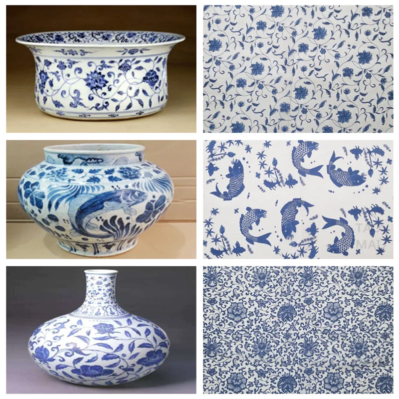 3 Pcs Ceramic Art Underglaze Colored Flower Paper Blue and White Paper Fish Plum Blossom High Temperature Ceramic Decal 54*37cm
