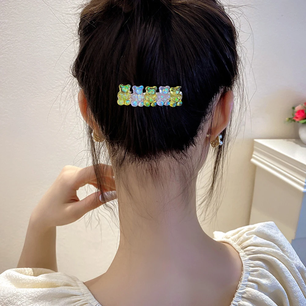 

Gummy Bear Barrette Headwear Jelly Color Bear Colorful Fashion Hair Clip Girls Women Korea Candy Color Hairpin Duckbill Clip