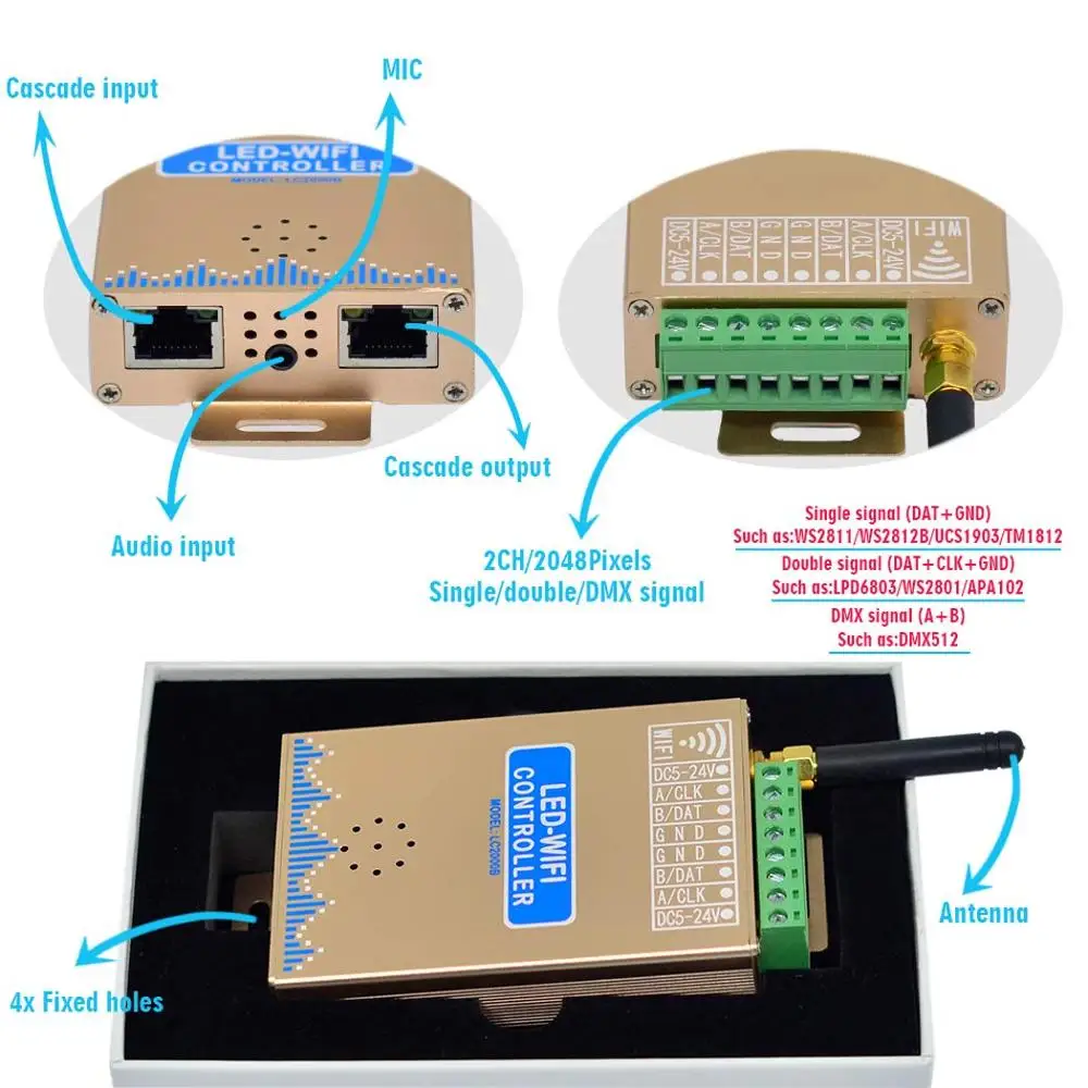 LC1000A LC2000B WIFI SPI музыкальный контроллер спектра для светодиодный цифровой полосы