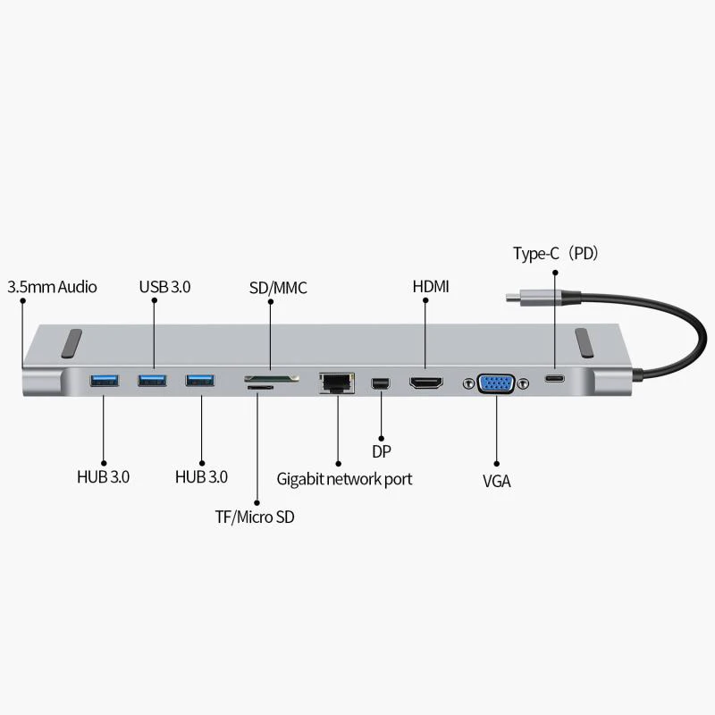 11 в 1 Usb type C концентратор к Hdmi Vga Rj45 3 0 хаб конвертер с Sd/Tf кард ридер адаптер для Macbook