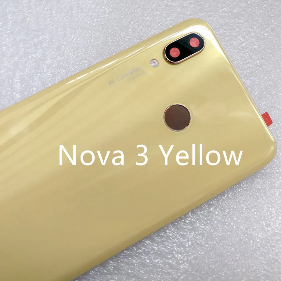 Nova 3 Yellow Крышка батареи для huawei Nova 3 Задняя стеклянная задняя дверь корпус чехол для huawei Nova 3i крышка батареи с объективом камеры Замена - Color: Nova 3 Yellow