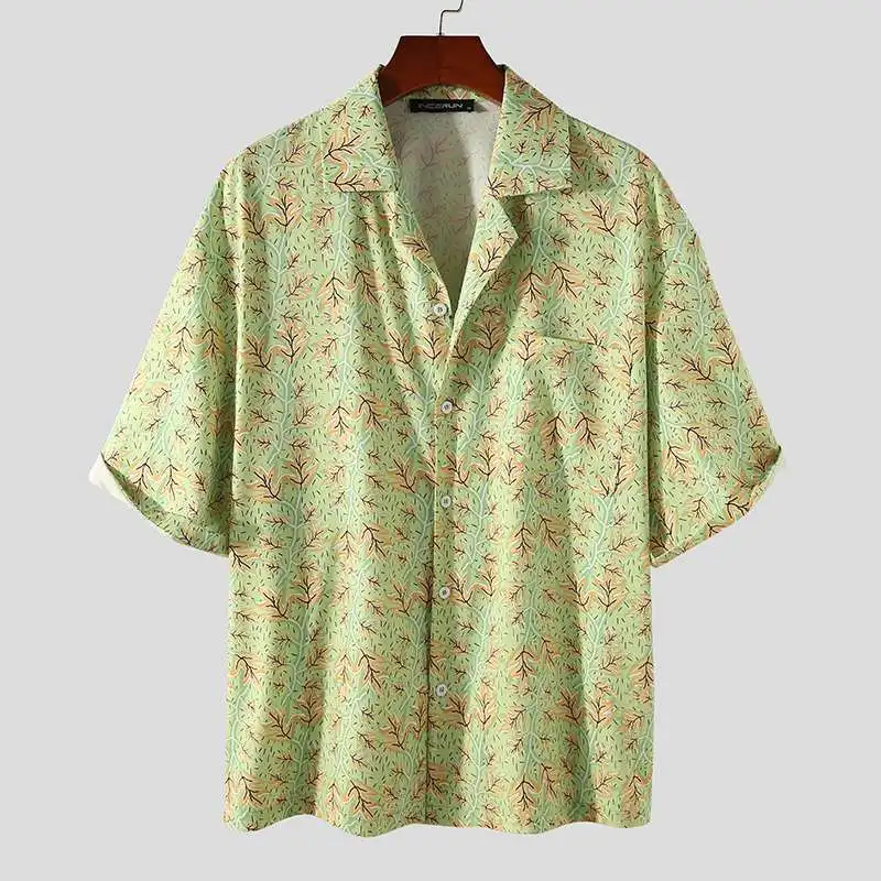 

Рубашка мужская пляжная INCERUN, с отложным воротником и коротким рукавом, 2021