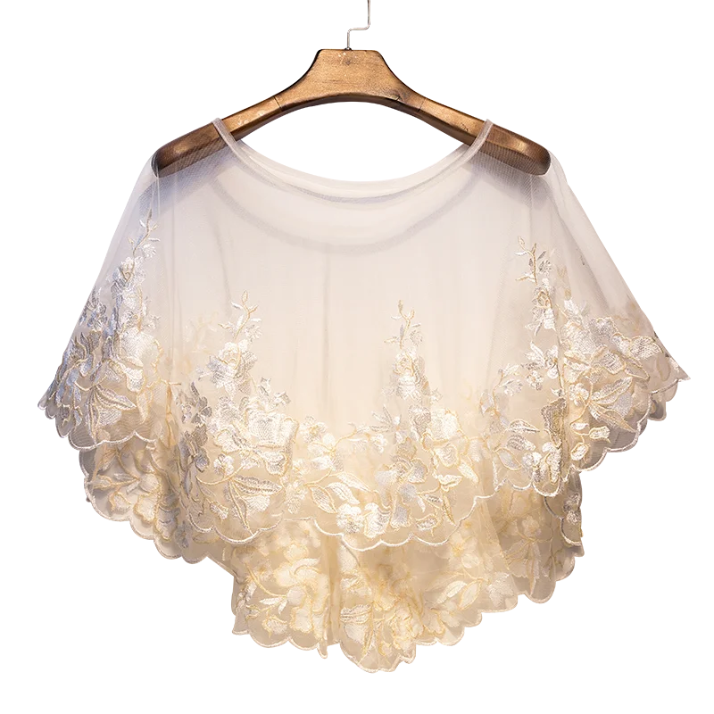 Белое кружевное болеро накидка с цветами Свадебный жакет для невесты элегантный