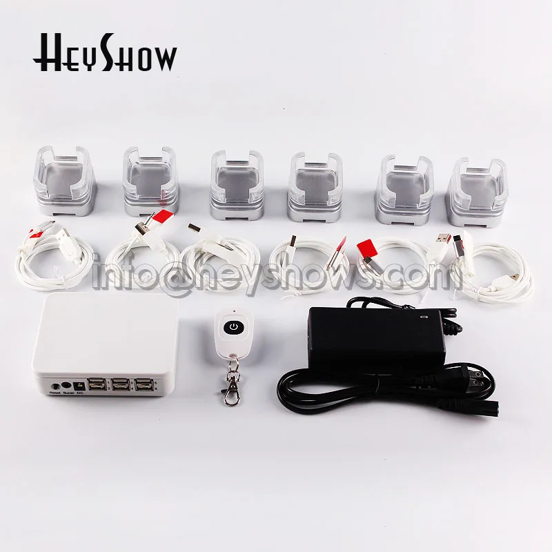 

6 10 Ports Cetralized Cell Phone Security Stand iphone Anti-theft System Tablet Display Holder With Charging Cable For Retail