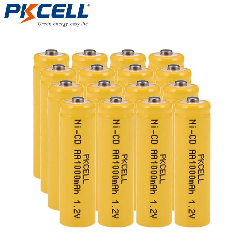 

Аккумуляторные батарейки PKCELL AA NiCd, 1000 мАч, 1,2 в, 16 шт.