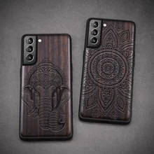 Elewood For Samsung S21 Plus Ultra Wood Cases iPhone 11 13 12 Pro Mini SE 2020 7 8 Plus XR XS Max Wooden Ebony Shell Phones Hull