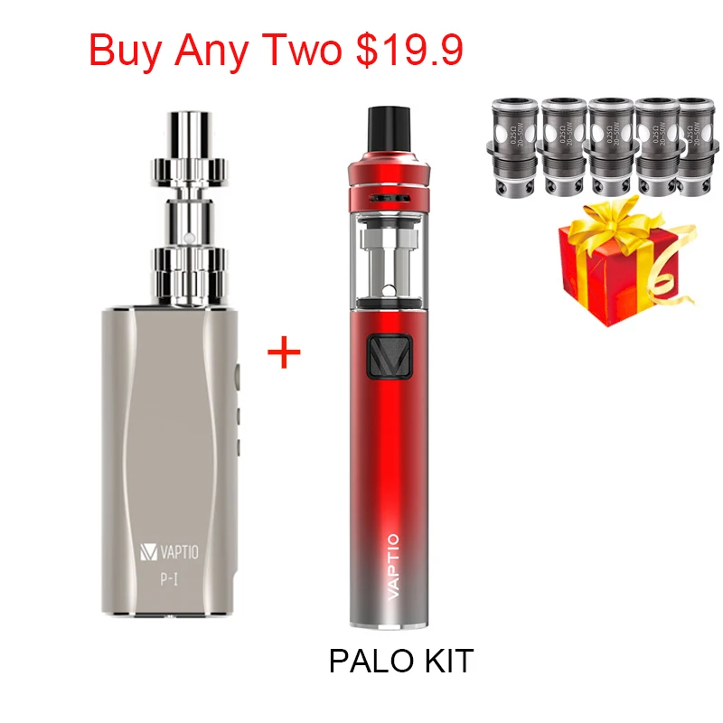 P1 and PALO KIT Электронная сигарета испаритель ручка 2100 мАч Vaptio P1/PALO комплект с 50 Вт встроенный аккумулятор 2,0 мл распылитель подходит 510 резервуар с резьбой - Цвет: P1 and PALO KIT