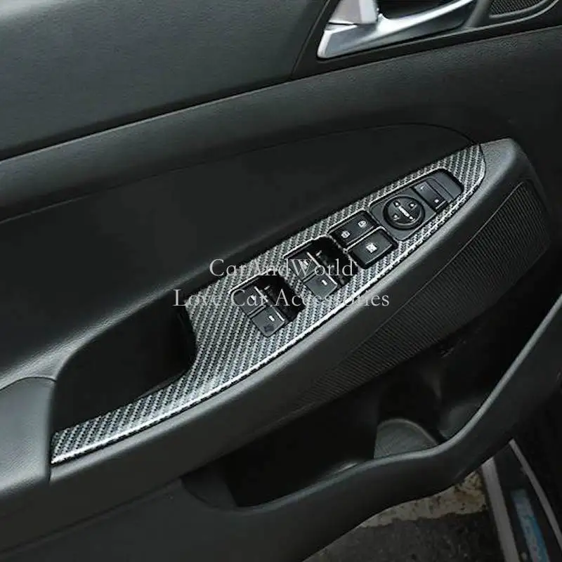 Для hyundai Tucson- кнопка включения дверного окна Крышка для внутреннего подлокотника стеклянная подъемная панель отделка углеродное волокно автомобильные аксессуары