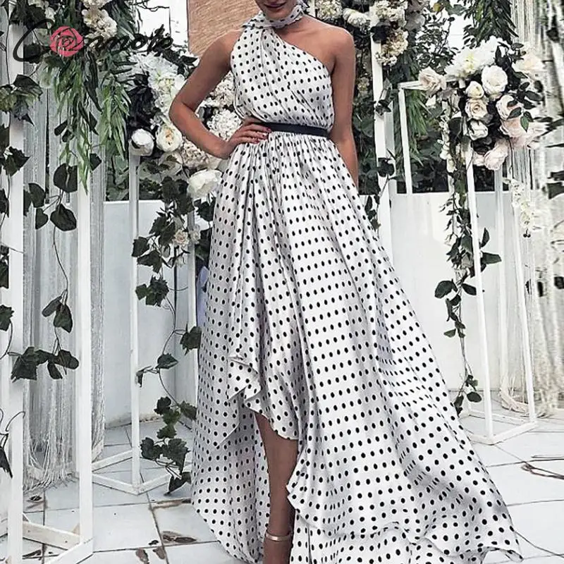 Conmoto длинное платье в горошек женское на одно плечо сексуальное асимметричное