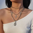 Новинка 2020, многослойная модная цепочка с круглой подвеской Богородицы для женщин, женский хрустальный крест ожерелье, Подарочная бижутерия