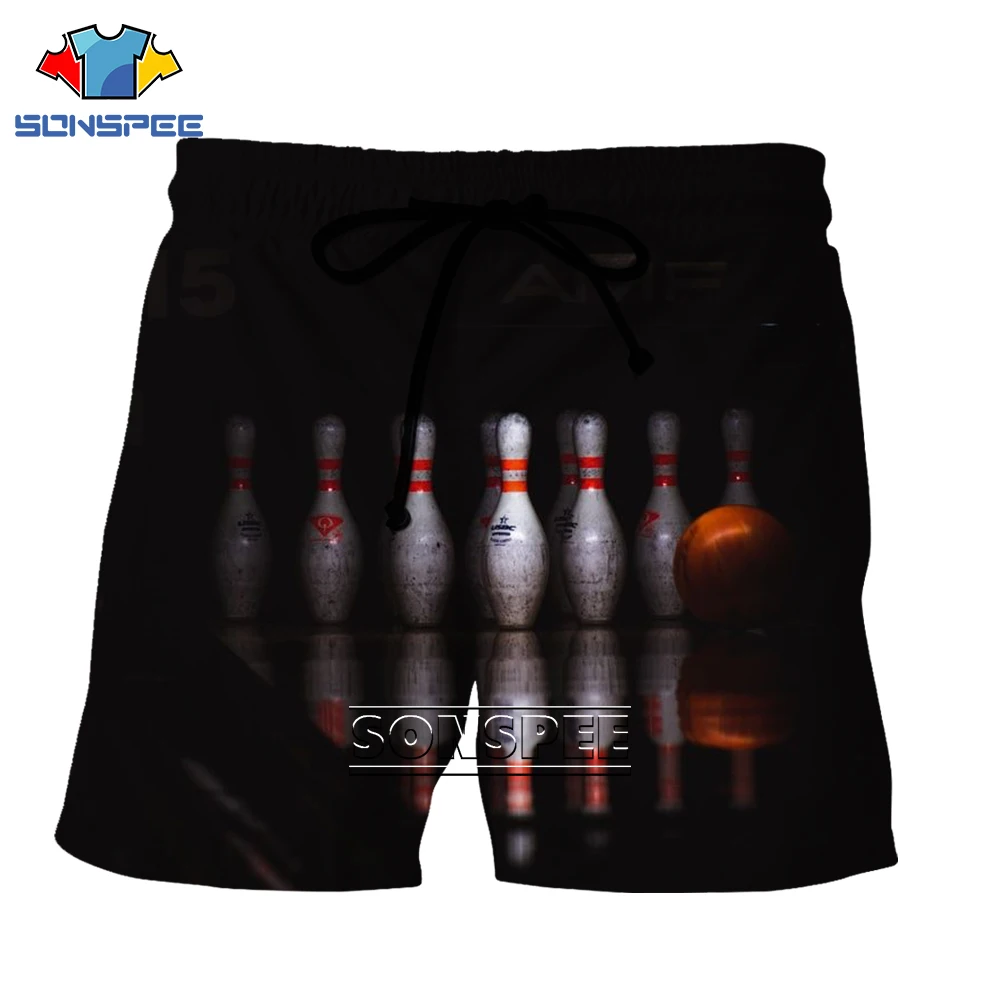 

SONSPEE Bowling Ball Sports 3D printing Fashion Harajuku Summer Hiphop Street Elastic Waist Hawaii Casual Beach Shorts Men Short