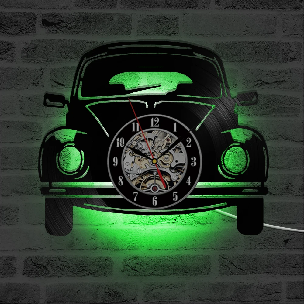 3D настенные часы в форме автомобиля виниловые записывающие с светодиодный