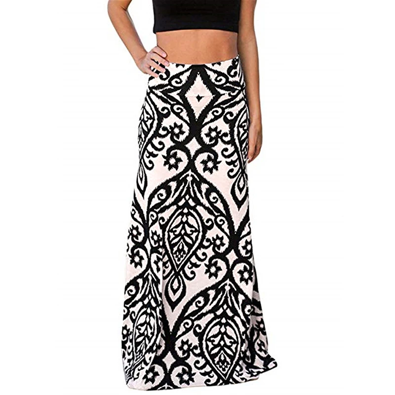 Длинная юбка с принтом в национальном стиле Повседневная Женская одежда высокой